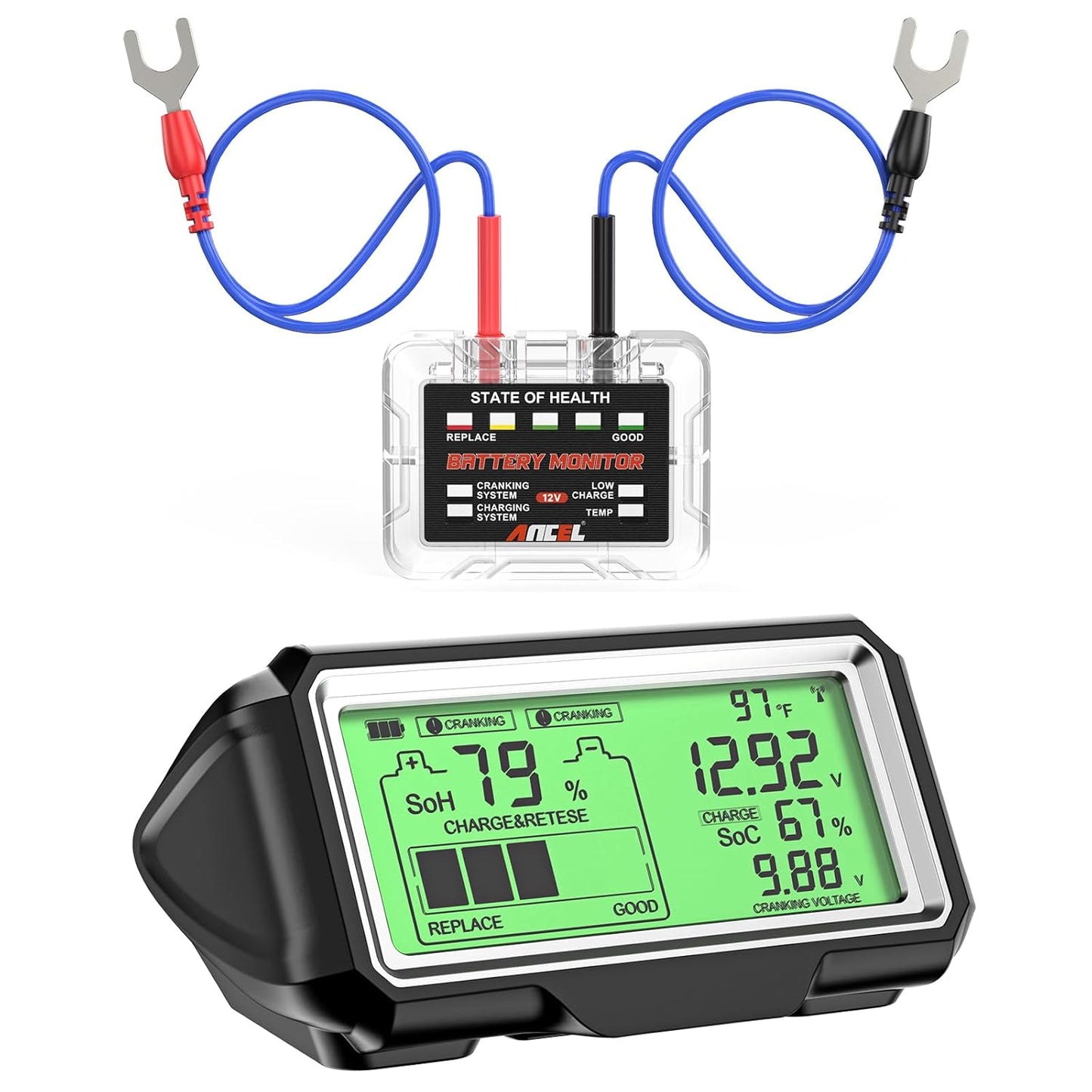 Ancel BM200 PRO 12V Battery Monitor & Tester – Wireless RF Display Battery Health, Voltage, Temperature & Cranking/Charging System Analyzer