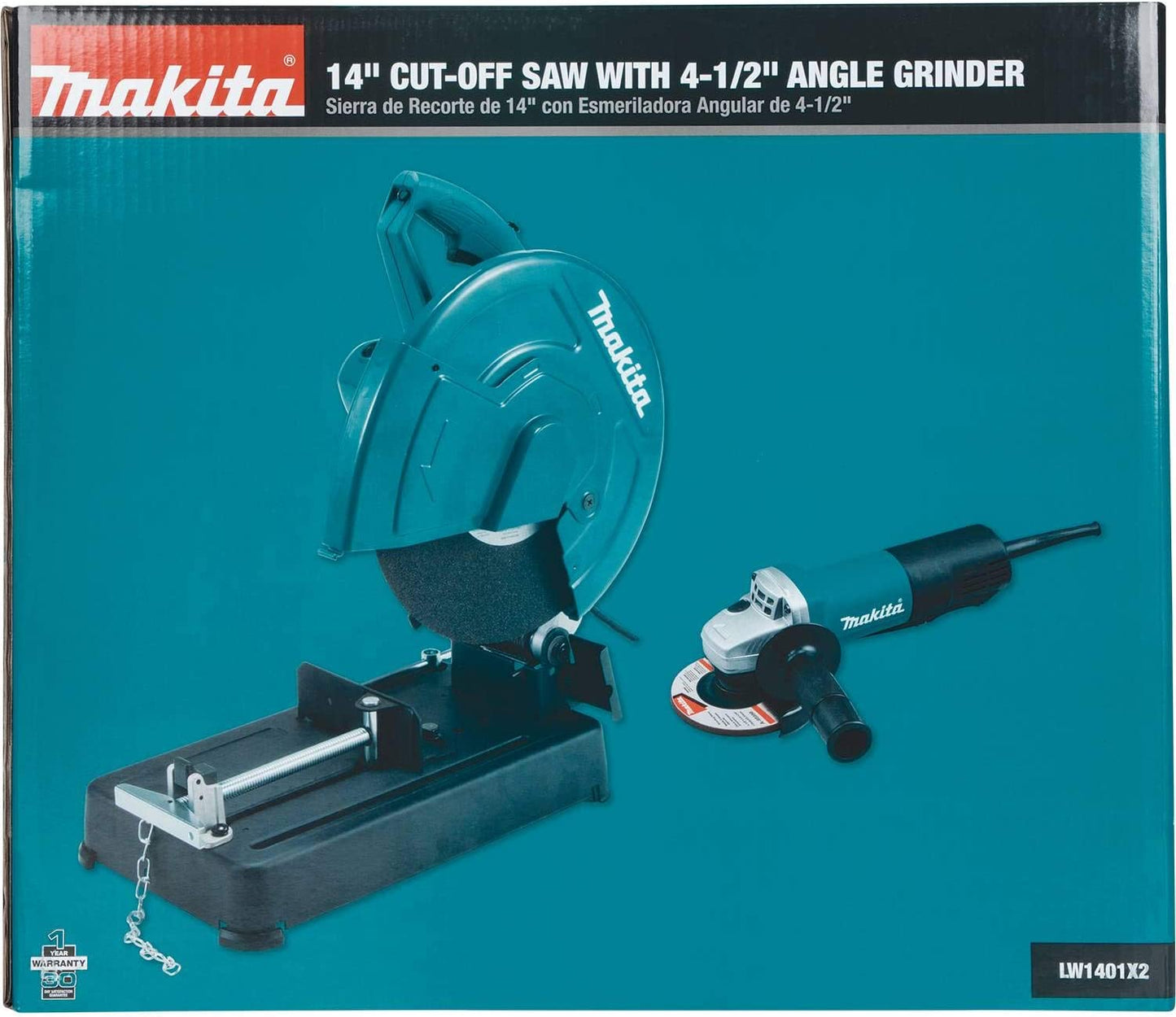 Makita LW1401X2 14" Cut‘Off Saw with 4‘1/2" Paddle Switch Angle Grinder