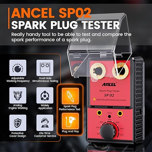 Ancel SP02 Dual-Hole Spark Plug & Ignition Coil Tester – Adjustable 0-6000 RPM Diagnostic Tool