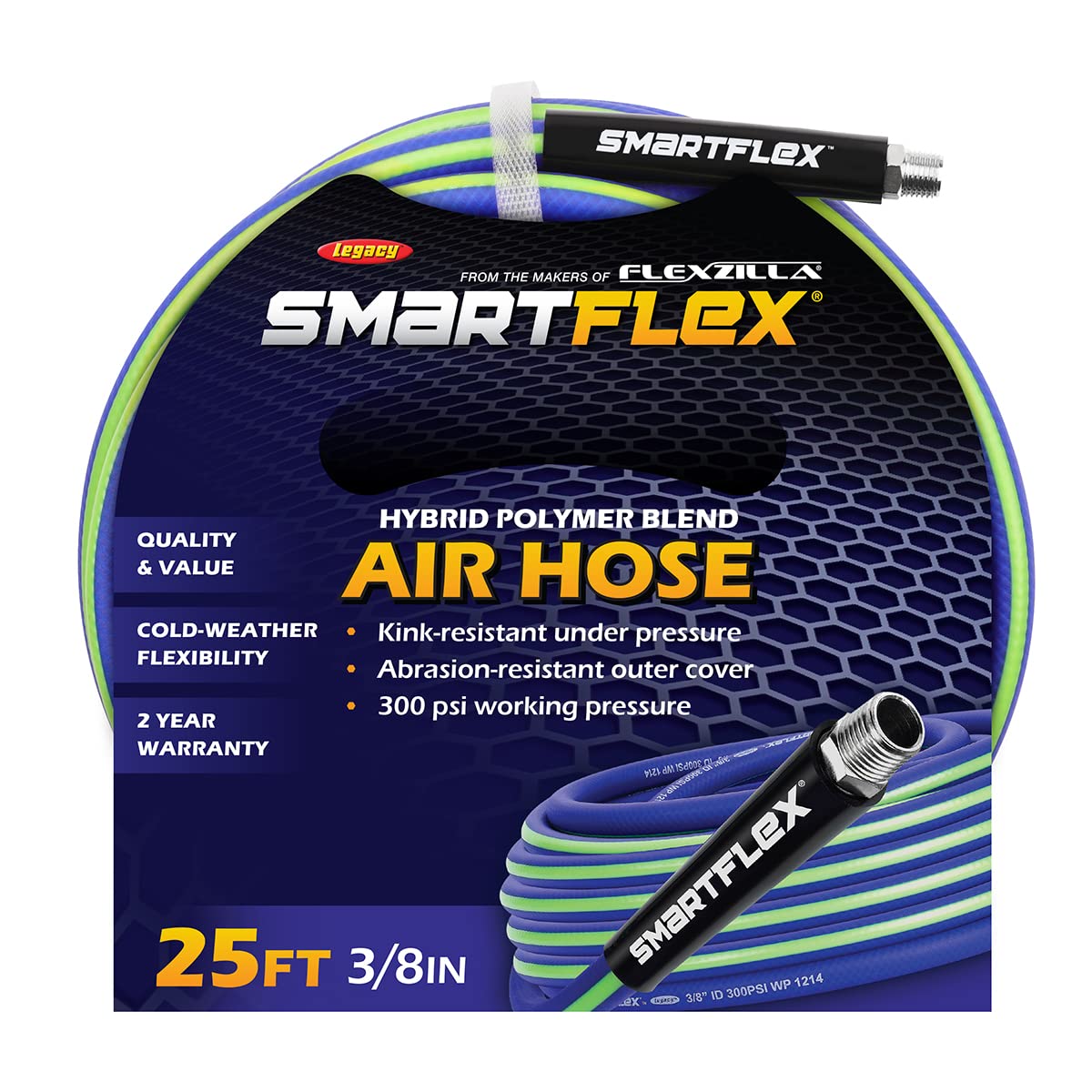 SmartFlex HSF3825BL2 Air Hose, 3/8" x 25', 1/4" MNPT Fittings