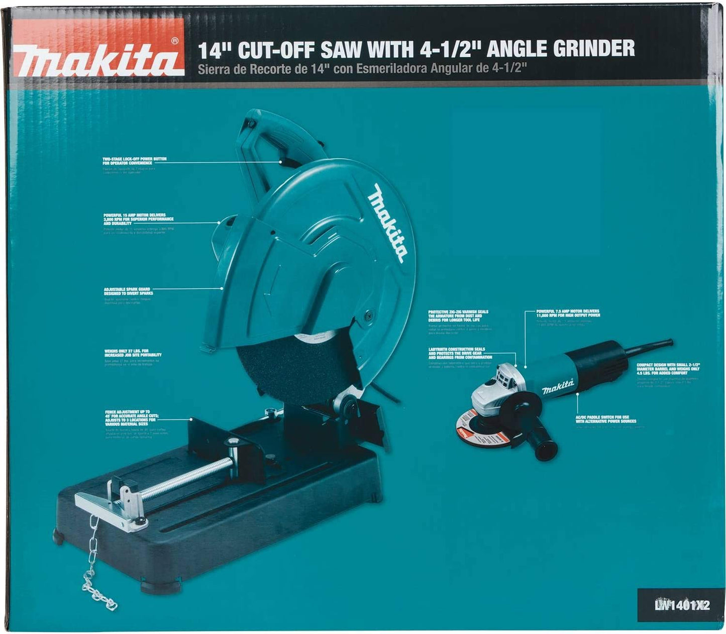 Makita LW1401X2 14" Cut‘Off Saw with 4‘1/2" Paddle Switch Angle Grinder