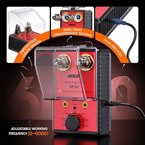 Ancel SP02 Dual-Hole Spark Plug & Ignition Coil Tester – Adjustable 0-6000 RPM Diagnostic Tool