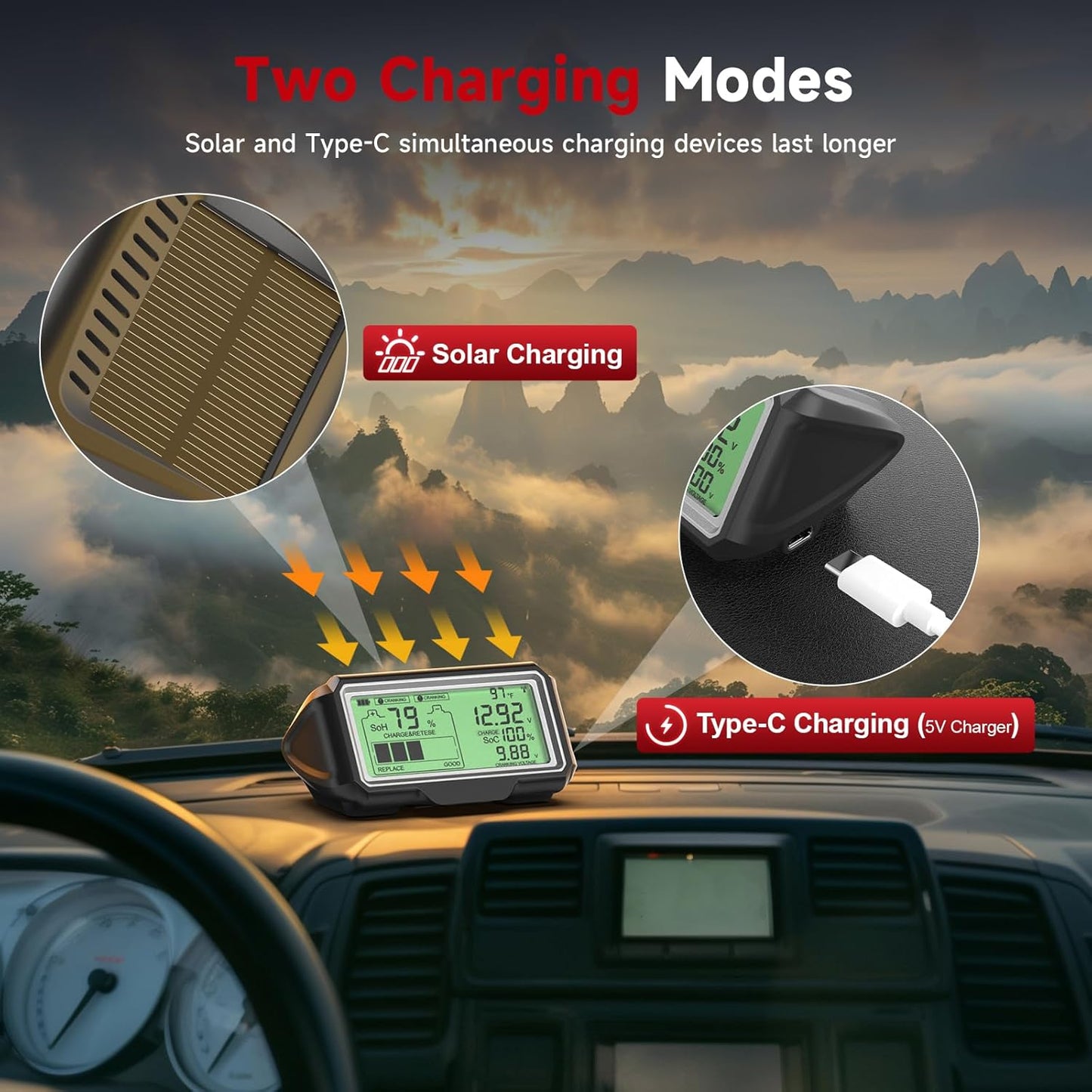 Ancel BM200 PRO 12V Battery Monitor & Tester – Wireless RF Display Battery Health, Voltage, Temperature & Cranking/Charging System Analyzer