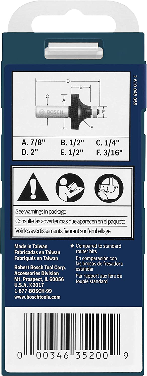 Bosch 85293MC 3/16 In. X 1/2 In. Carbide-Tipped Roundover Router Bit