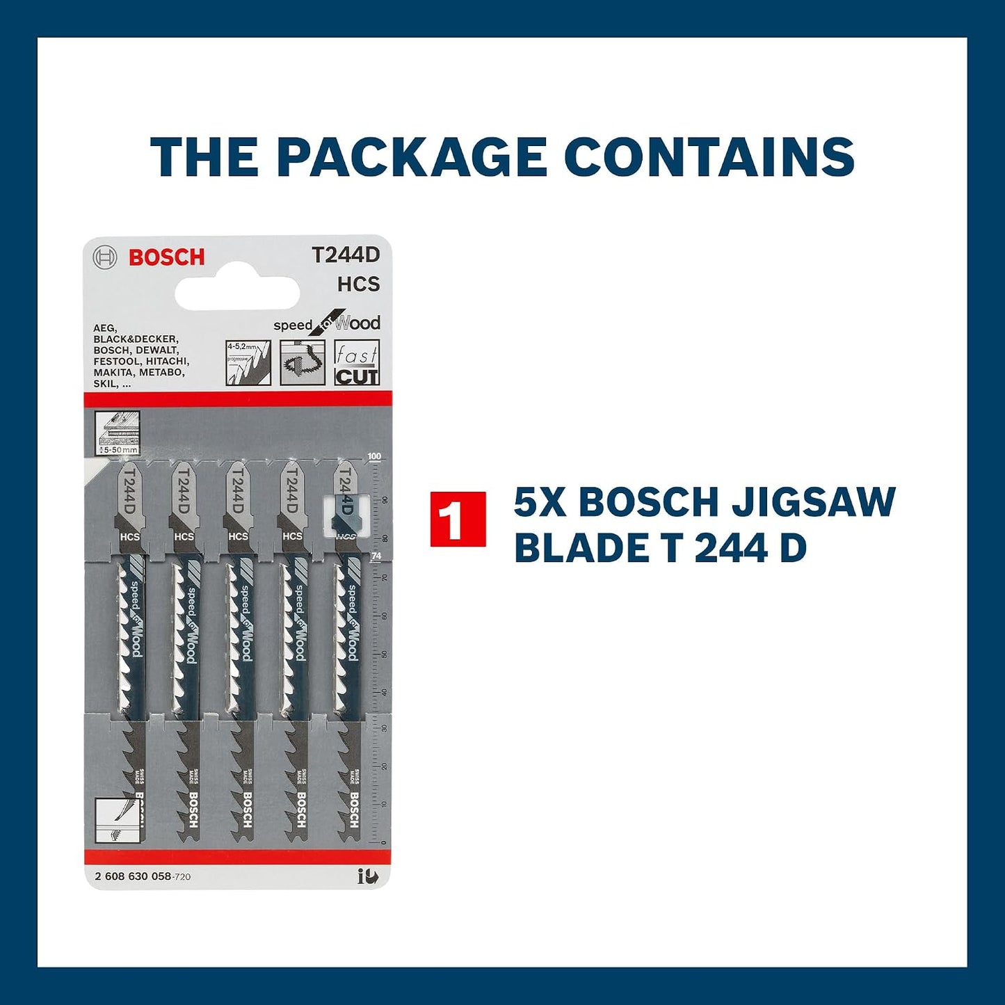 BOSCH POWER TOOLS T244D 4" 6Tpi Hcs Jigsaw Bladew/Bosch Sha (5 EA)
