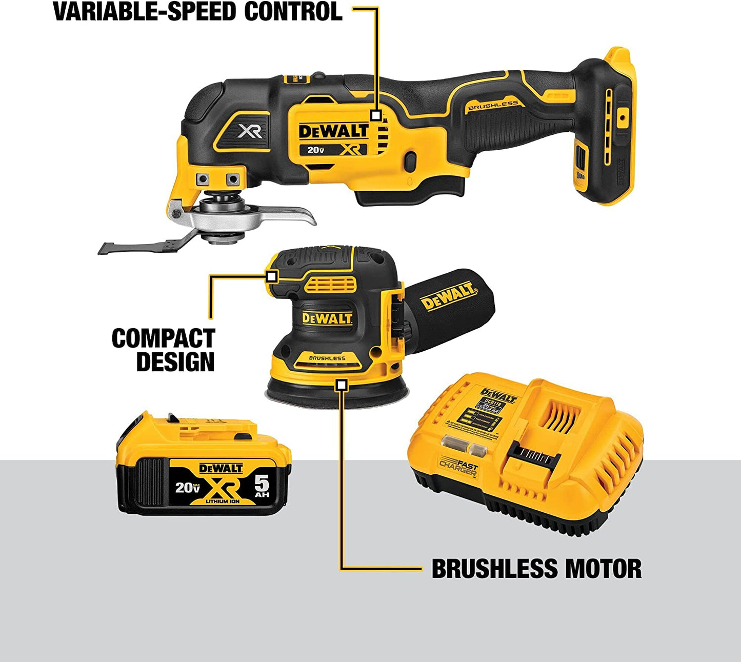 Dewalt DCK202P1 20V Max* Xr® Brushless Cordless 2-Tool Woodworking Kit (Sheet Sander & Multi-Tool)