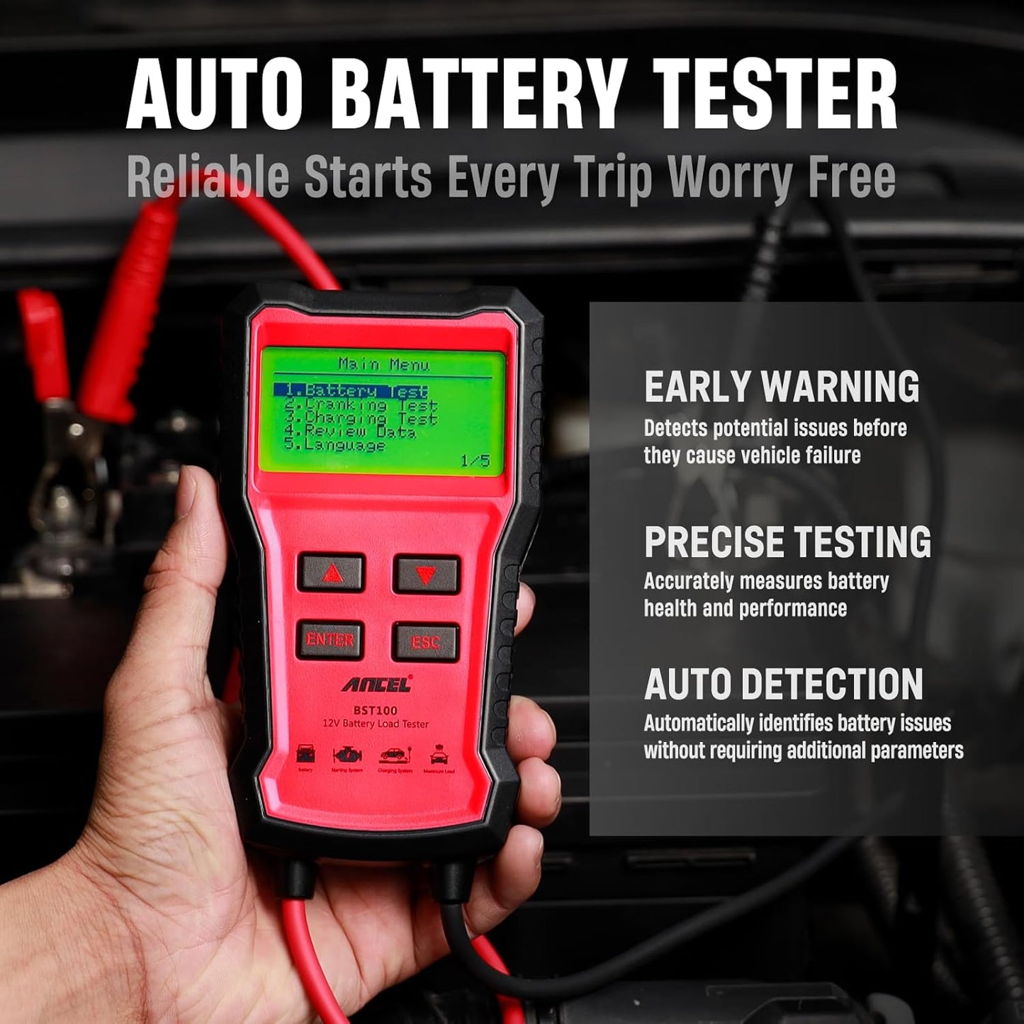 Ancel BST100 12V Car Battery Tester & Analyzer – 100–2000 CCA Automotive Battery Diagnostic Tool