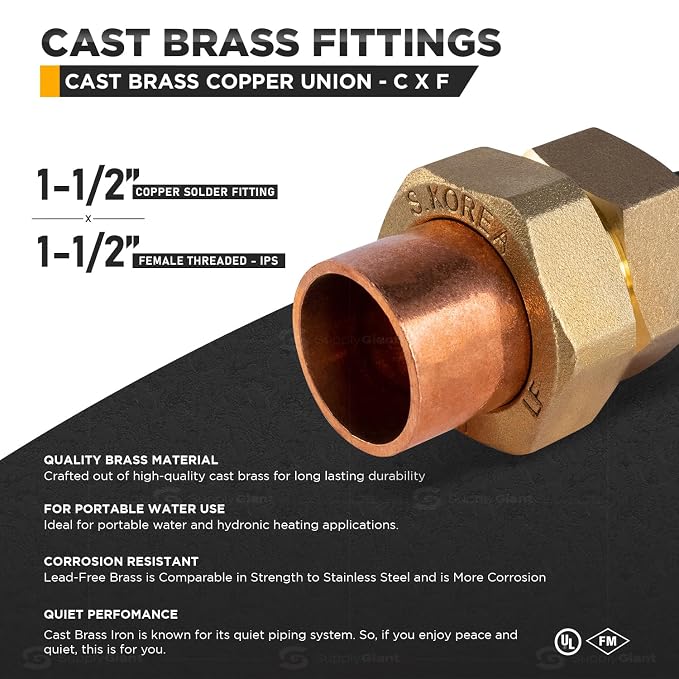 Everflow PPFU0112-NL 1.5 Lead Free Union, P x FPT, 1-1/2'' x 1-1/2''