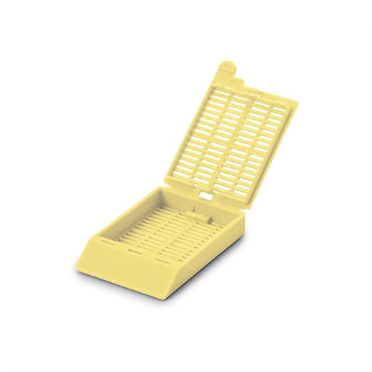 Globe Scientific 1094Y Cassette Tissue Embedding with Attached Lid 35° Writing Area YELLOW 500/Dispenser Box 2 Boxes/Unit