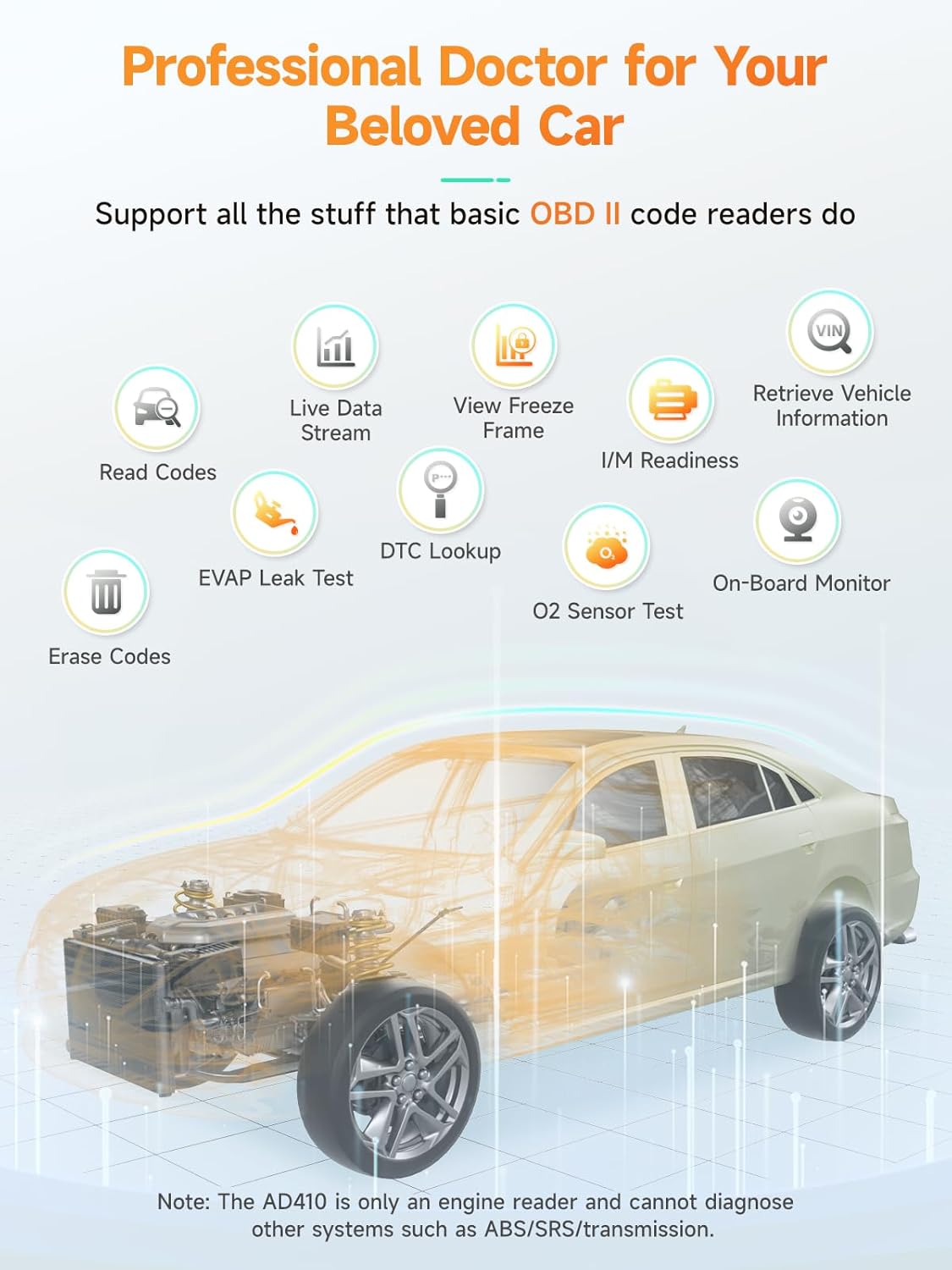 Ancel AD410 Bluetooth-Free OBD2 Code Reader & Enhanced Vehicle Diagnostic Scanner