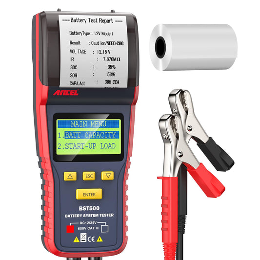 Ancel BST500 12V & 24V Automotive Battery Load Tester with Printer – Professional Car & Truck Battery Analyzer