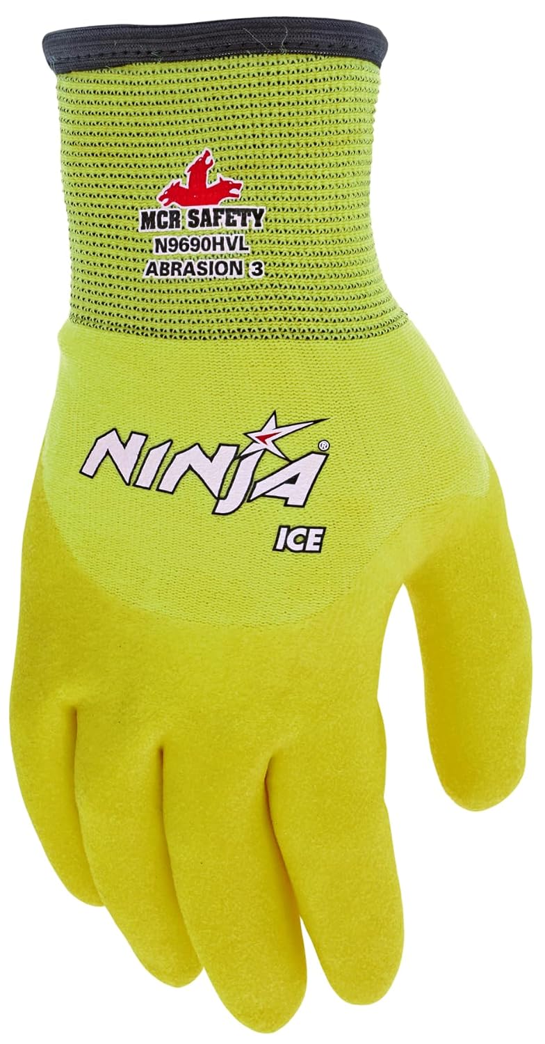 MCR SAFETY N9690HVL Ninja Ice 7Ga Acrylic Hivis Lime Palm/Fingertip (12 PR)
