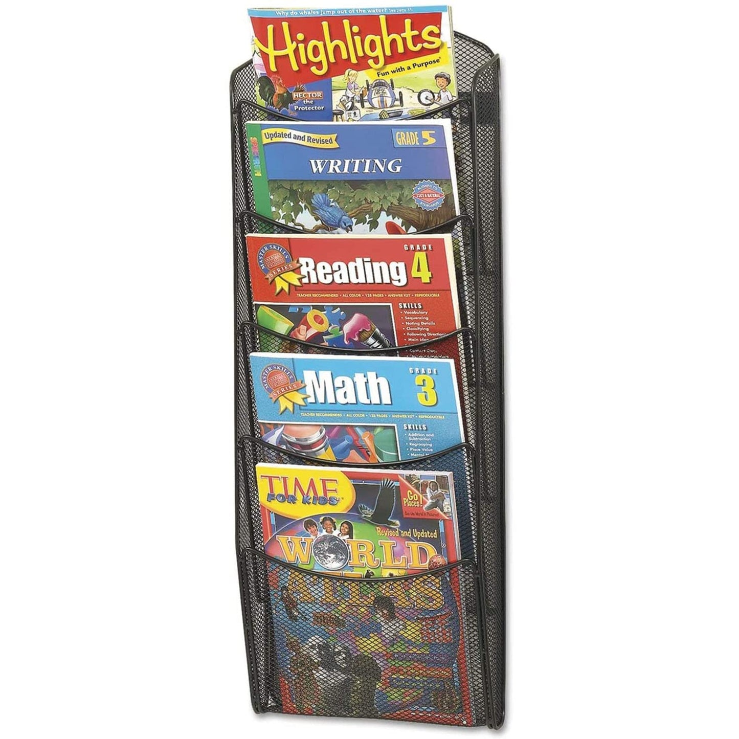 Safco SAF5578BL Mesh Literature Organizer - 5 Pocket(S) - 28.3" Height X 10.3" Width X 3.5" Depth - Wall Mountable - Black - Steel - 1Each
