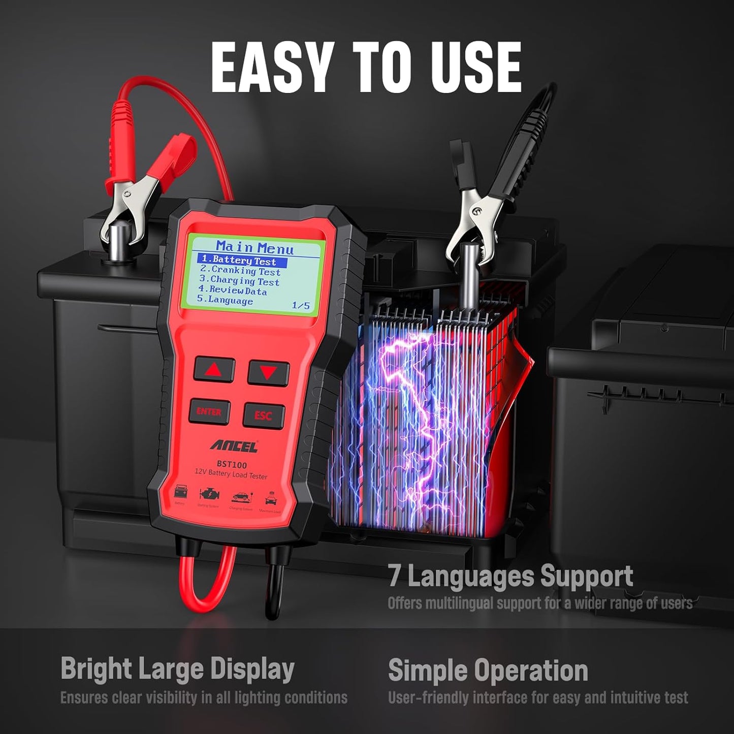 Ancel BST100 12V Car Battery Tester & Analyzer – 100–2000 CCA Automotive Battery Diagnostic Tool