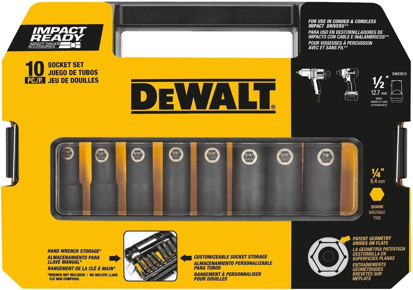 Dewalt DW22812 Impact Ready® 1/2" Socket Set (10 Pc)