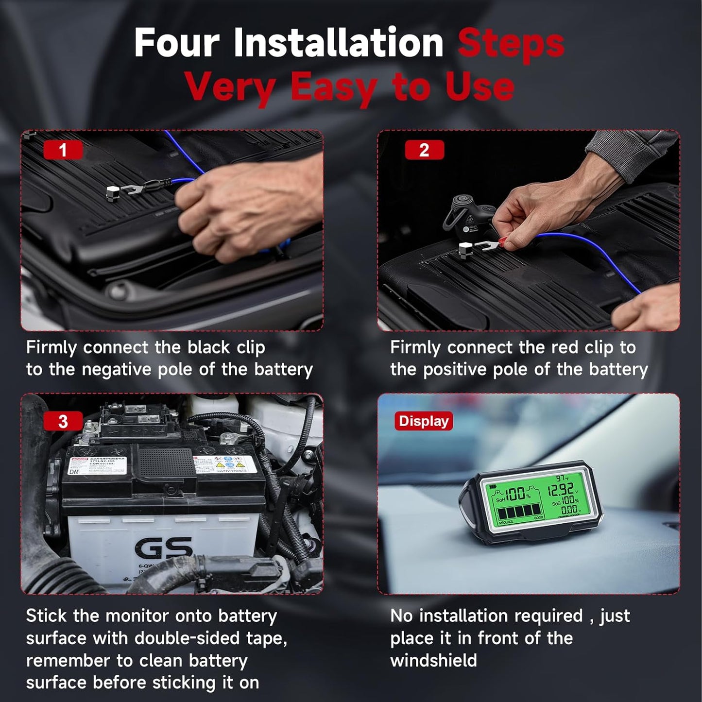 Ancel BM200 PRO 12V Battery Monitor & Tester – Wireless RF Display Battery Health, Voltage, Temperature & Cranking/Charging System Analyzer