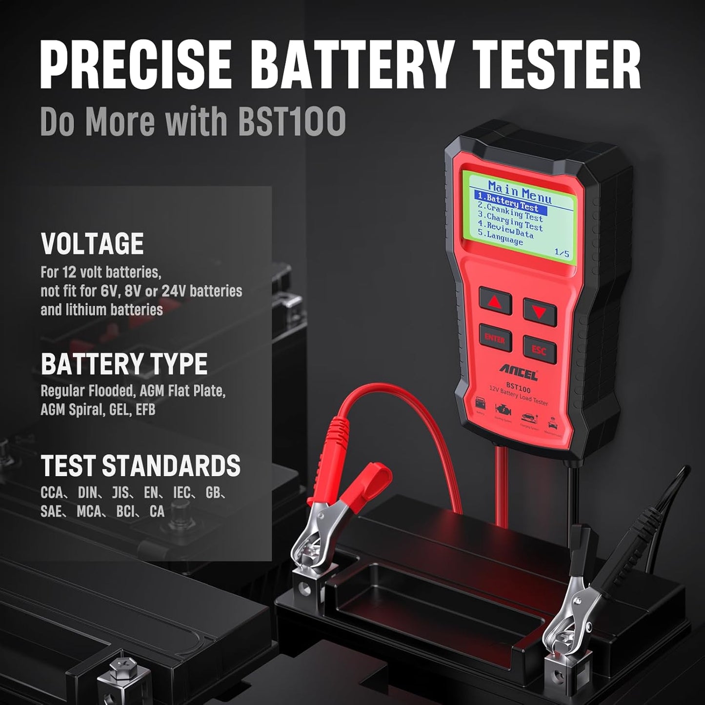 Ancel BST100 12V Car Battery Tester & Analyzer – 100–2000 CCA Automotive Battery Diagnostic Tool