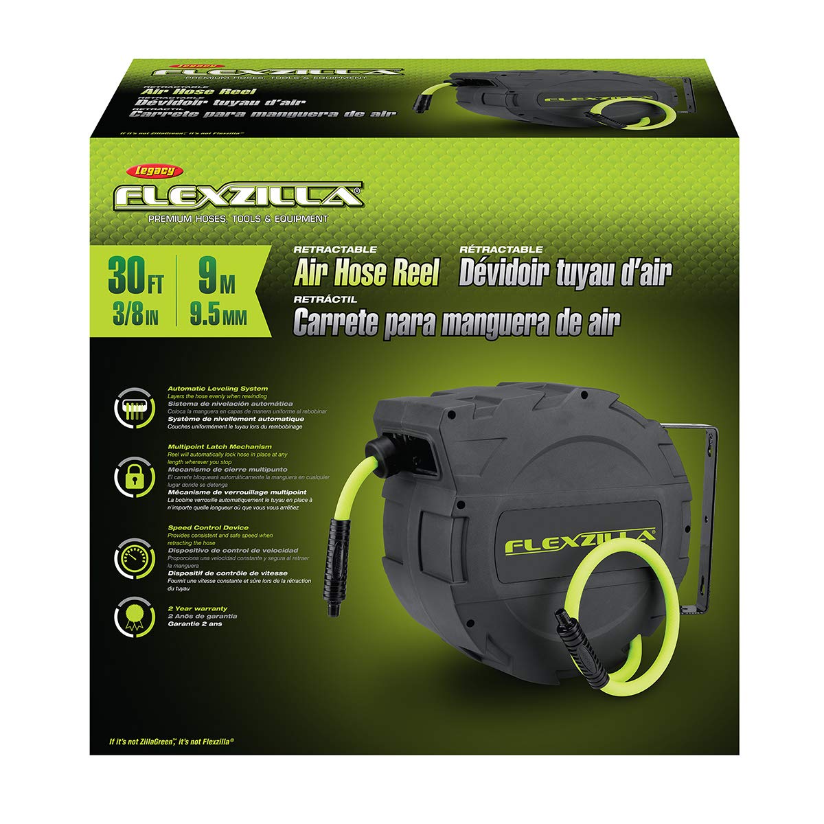 FlexZilla L8232FZ Enclosed Plastic Retractable Air Hose Reel, 3/8" x 30'