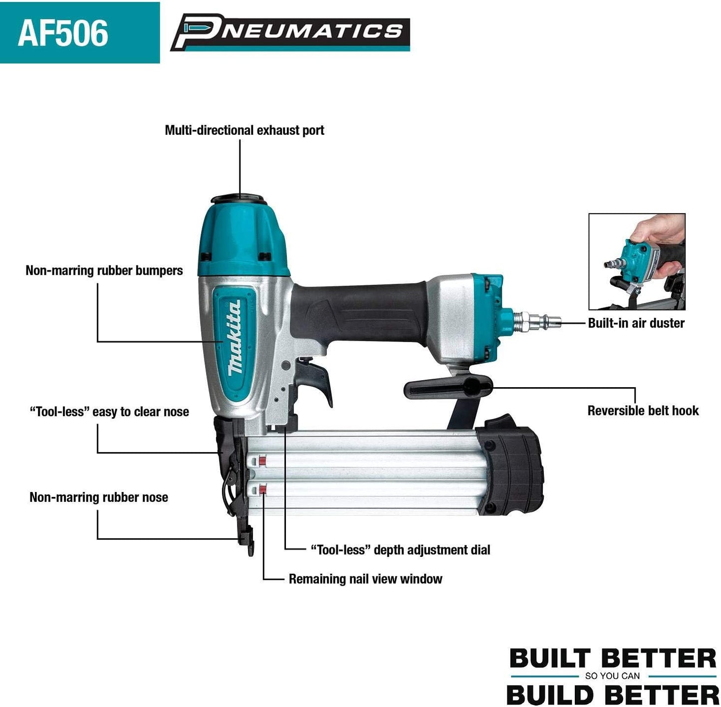 Makita MAC100QK1 Quiet Series 1/2 HP, 1 Gallon Compact, Oil‘Free, Electric Air Compressor, and 18 Gauge Brad Nailer Combo Kit