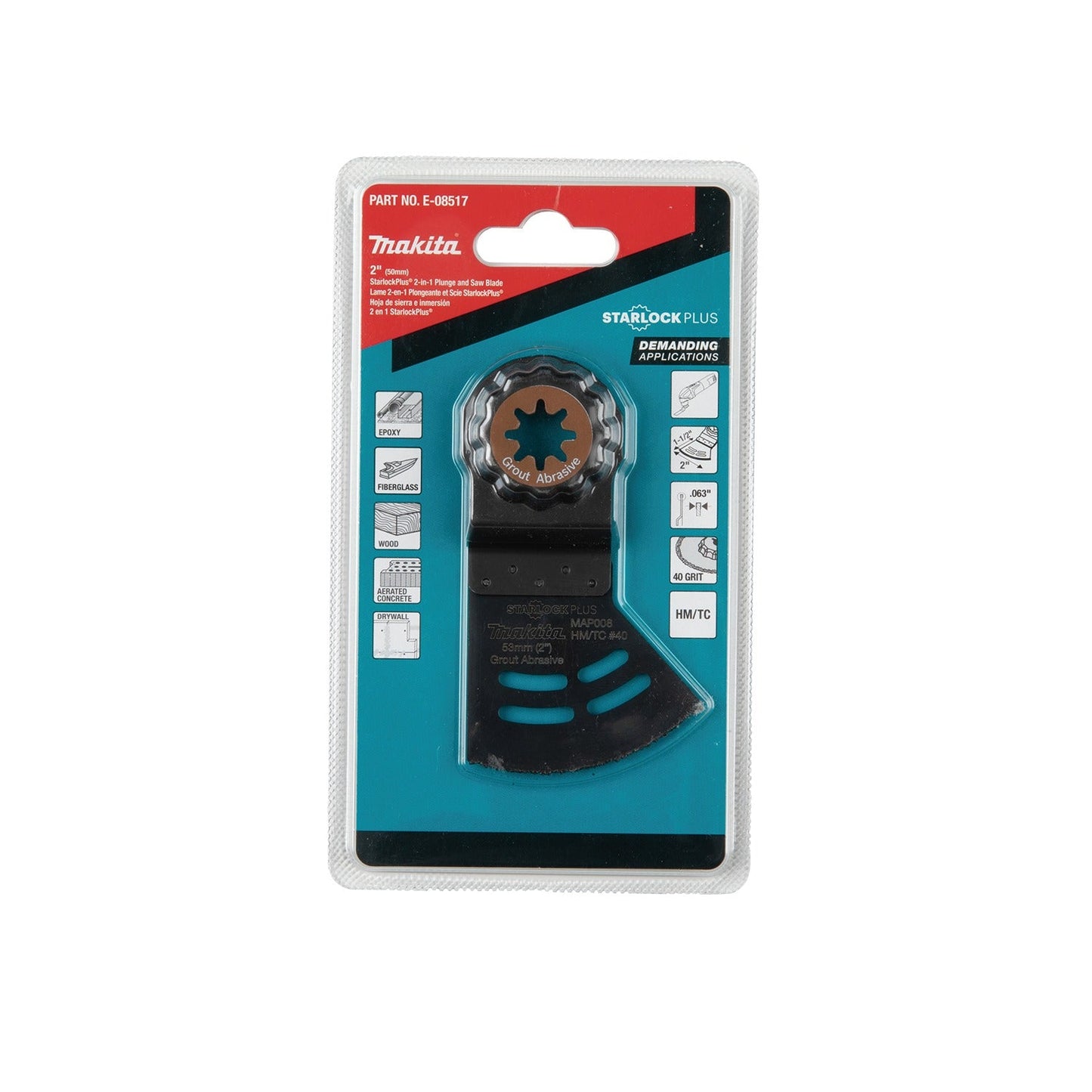 Makita E-08517 StarlockPlus® Oscillating Multi‘Tool 2‘in‘1 Plunge & Saw Carbide Coated Rim 40 Grit Grout and Abrasive Blade