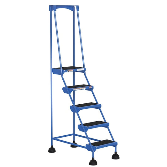 Vestil LAD-5-B 82.4375 H Steel Commercial Spring Loaded Rolling Ladder, 5 Steps