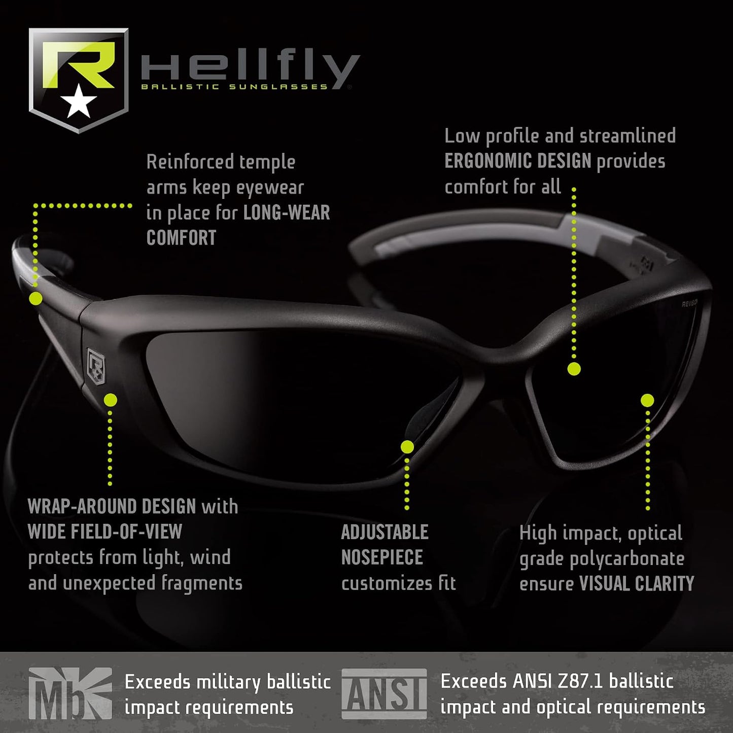 Revision Military 4-0491-0022 Hellfly® Ballistic Sunglasses Flame Mirror Basic Kit