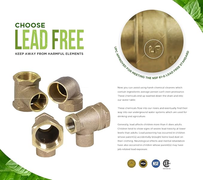 Everflow PFDL0012 0.5 Lead Free Elbow Drop 90º w/Wall Plate, P x FPT, 1/2'' x 1/2''