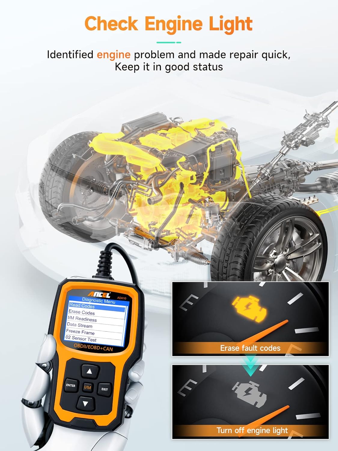 Ancel AD410 Bluetooth-Free OBD2 Code Reader & Enhanced Vehicle Diagnostic Scanner