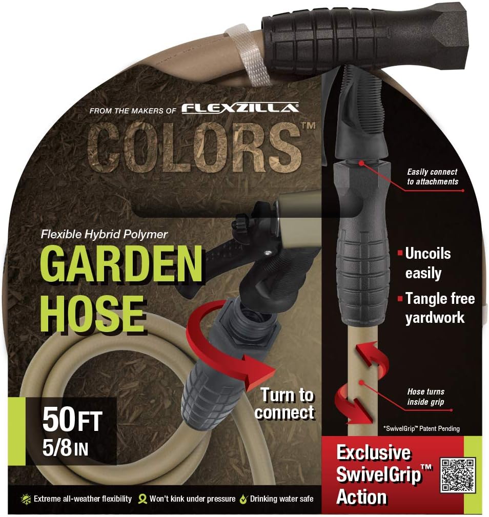 Colors HFZC550BRS-E SwivelGrip® Garden Hose, 5/8" x 50', 3/4" - 11 1/2 GHT Fittings, Brown Mulch