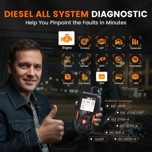 Ancel HD601 All-System Heavy Duty Truck & OBD2 Diagnostic Scanner