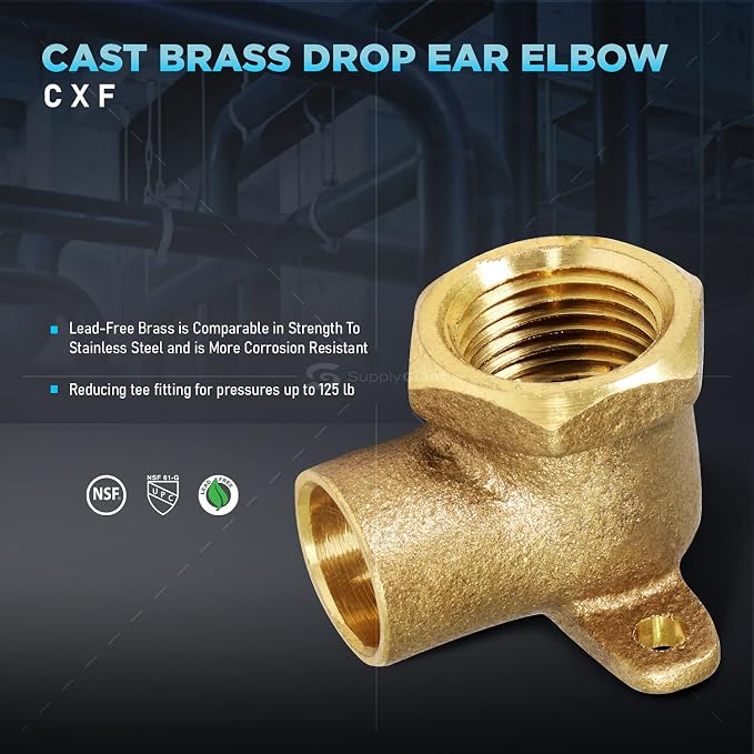 Everflow PFDL0012 0.5 Lead Free Elbow Drop 90º w/Wall Plate, P x FPT, 1/2'' x 1/2''