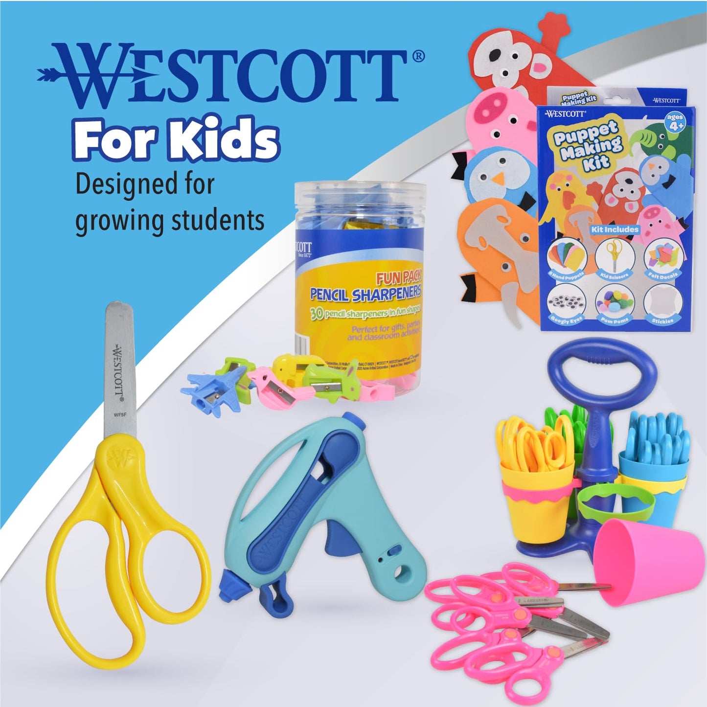 Westcott ACM14871 Kids Soft Handle Scissor Pack - 5" Overall Length - Blunted - Straight-Left/Right - Plastic, Stainless Steel - Assorted