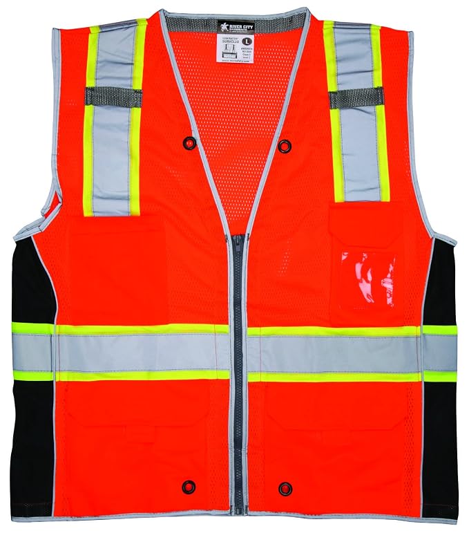 MCR Safety SURVCL2OM Luminator® Series Hi-Vis Mesh Reflective Orange Safety Vest Trimmed with Silver Reflective Material Meets ANSI/ISEA 107 2020 Standard Type R Class 2 Compliant (1 EA)
