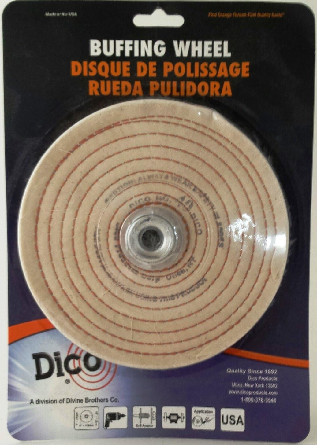 Dico 7000194 1/4-Inch Spiral Sewn 6-Inch Diameter 1/2-Inch Thick Buffing Wheel, White