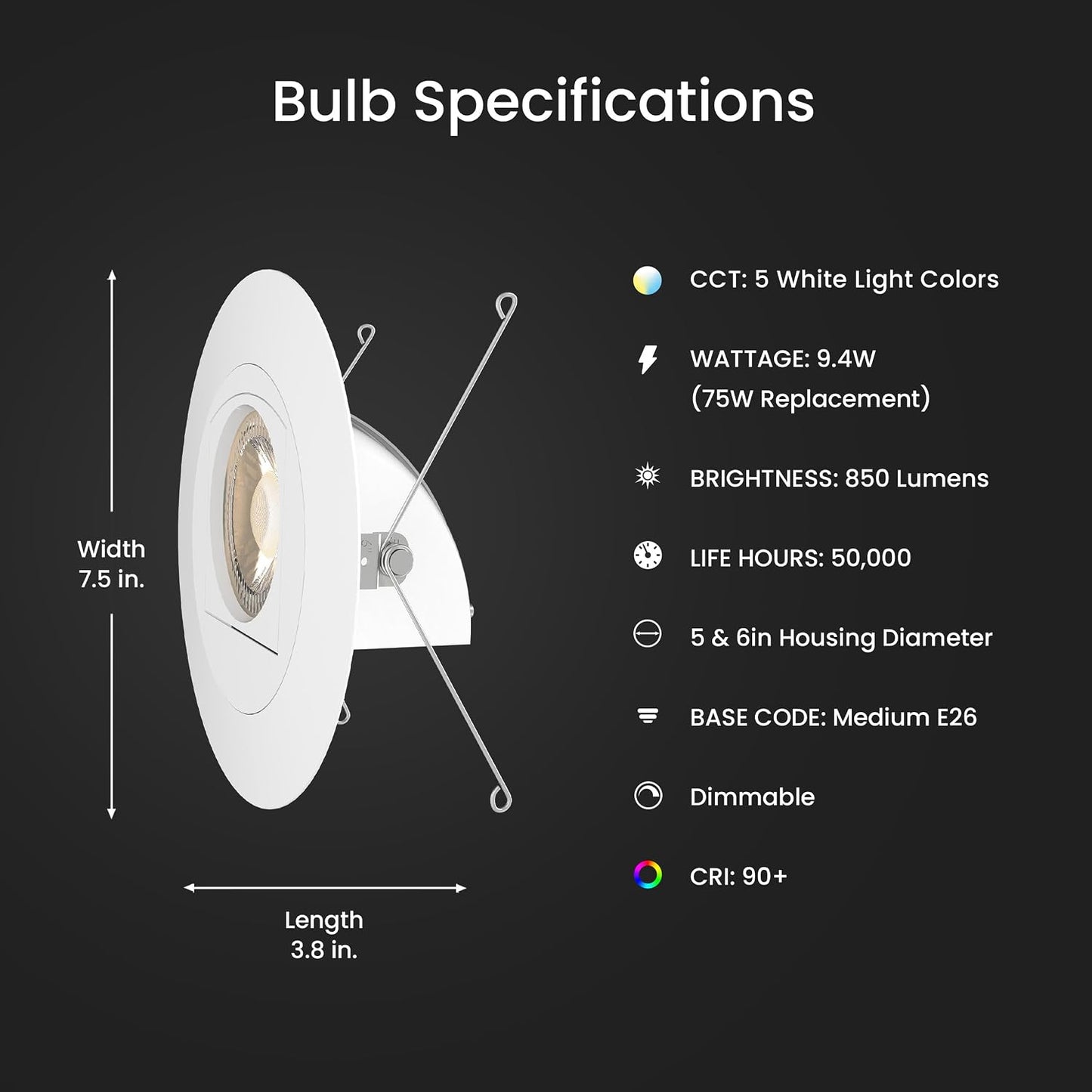 Feit Electric LEDR56SCP/6WYCA 5-6 in. 9.4W (75W Replacement) Color Selectable Dimmable LED Directional Recessed Downlight