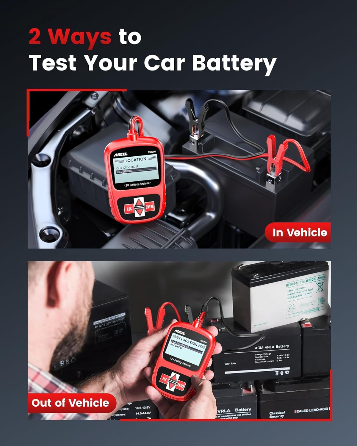 Ancel BST200 12V Car Battery Tester & Analyzer – 100–1100 CCA Automotive Diagnostic Tool