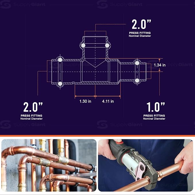 Everflow PCRT2516 2 1/2 x 1 1/2 x 2 Copper Tee, P x P x P, 2-1/2'' x 1-1/2'' x 2''