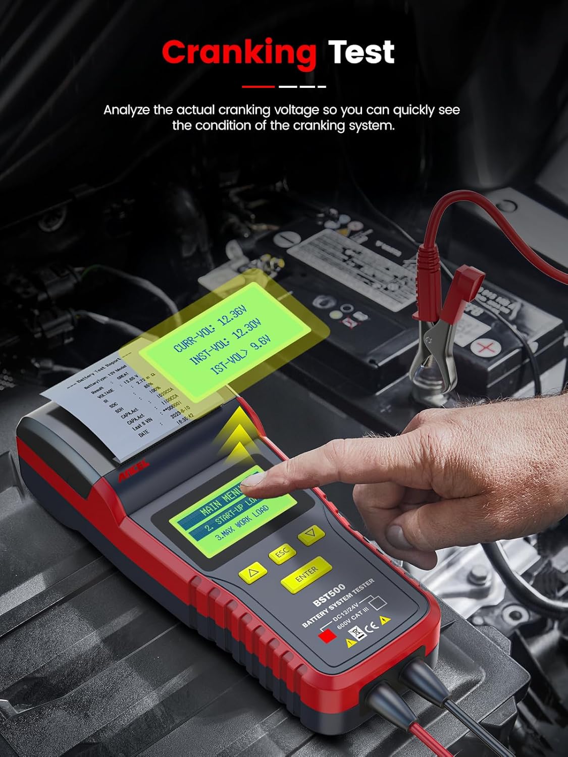 Ancel BST500 12V & 24V Automotive Battery Load Tester with Printer – Professional Car & Truck Battery Analyzer