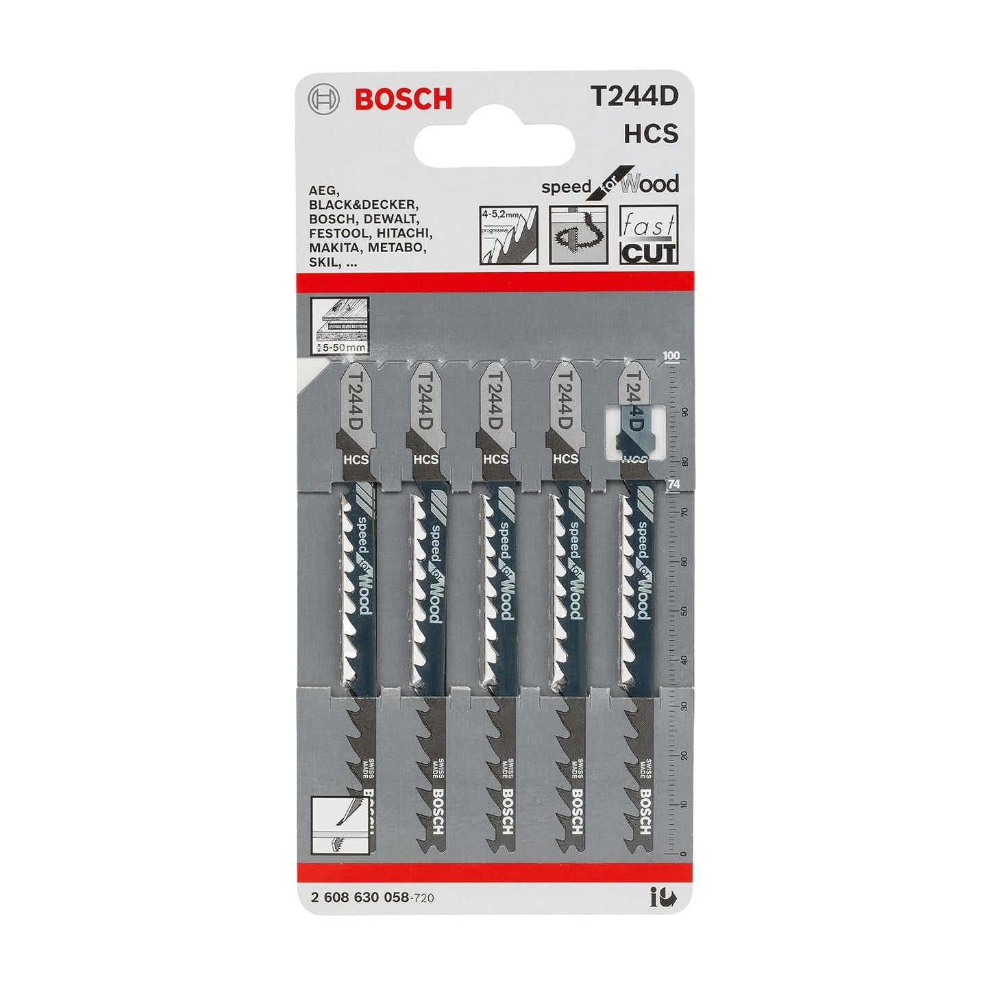 BOSCH POWER TOOLS T244D 4" 6Tpi Hcs Jigsaw Bladew/Bosch Sha (5 EA)