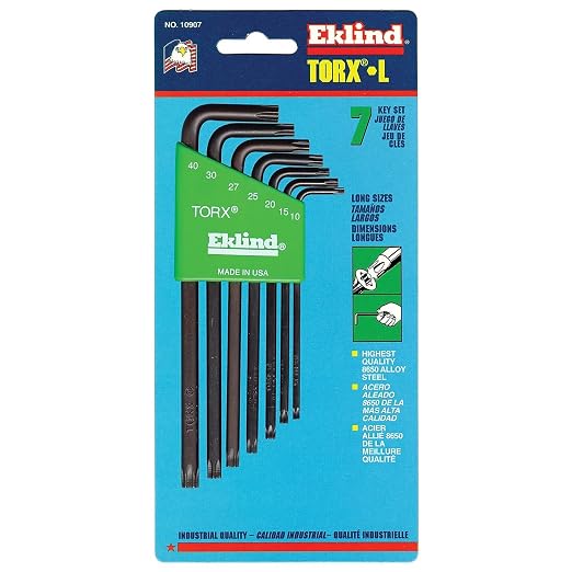 EKLIND TOOL 10907 7-Pc Torx Long Allen Wrench Set W/Holder  T