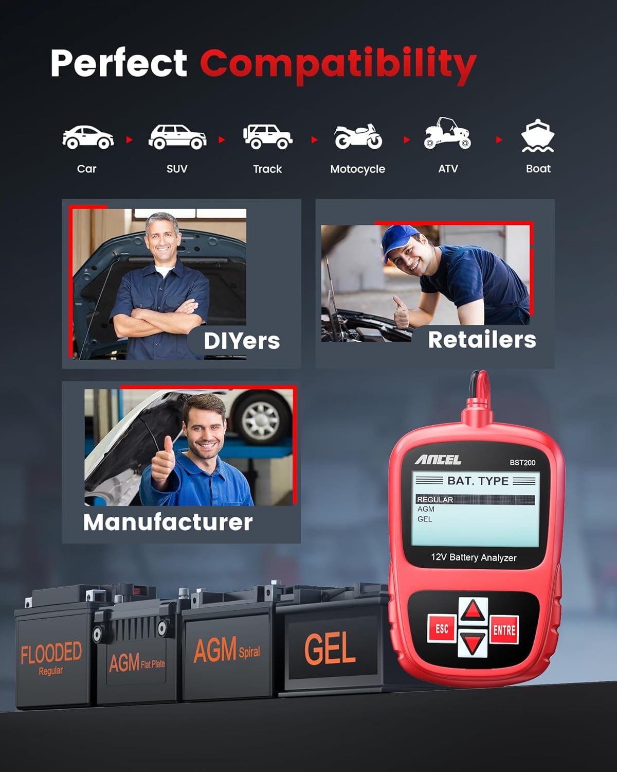 Ancel BST200 12V Car Battery Tester & Analyzer – 100–1100 CCA Automotive Diagnostic Tool