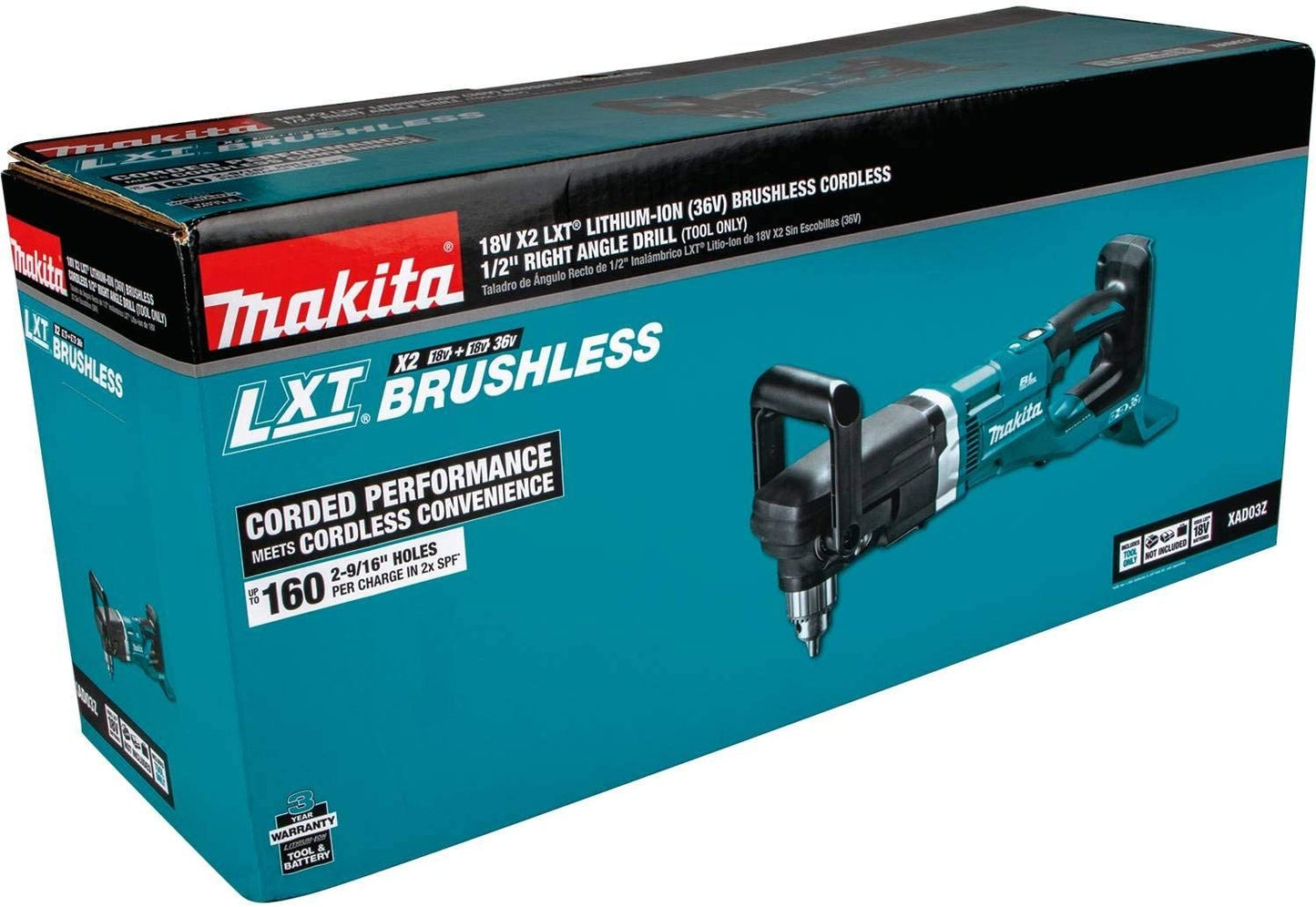 Makita XAD03Z 36V (18V X2) LXT® Brushless 1/2" Right Angle Drill, Tool Only