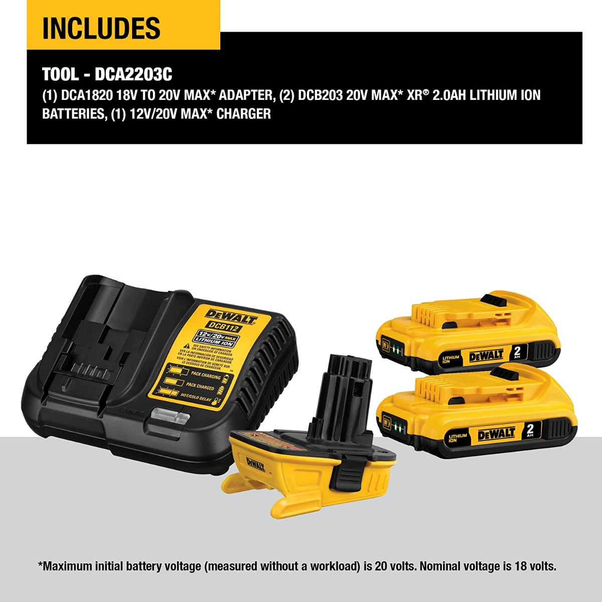 Dewalt DCA2203C 20V Max* Battery Adapter Kit For 18V Tools