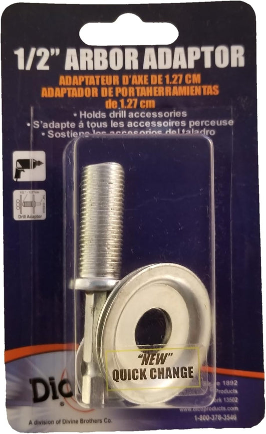 Dico 7600076 Quick Change Arbor Adapter: 1/4" Hex x 1/2"