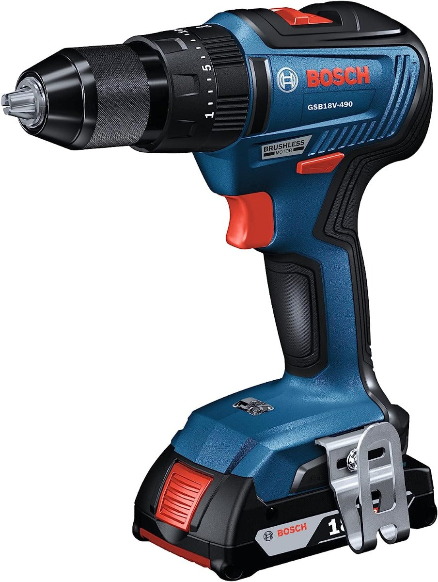 Bosch GSB18V-490B12 18V Ec Brushless 1/2 In. Hammer Drill/Driver Kit With (1) 2.0 Ah Slimpack Battery