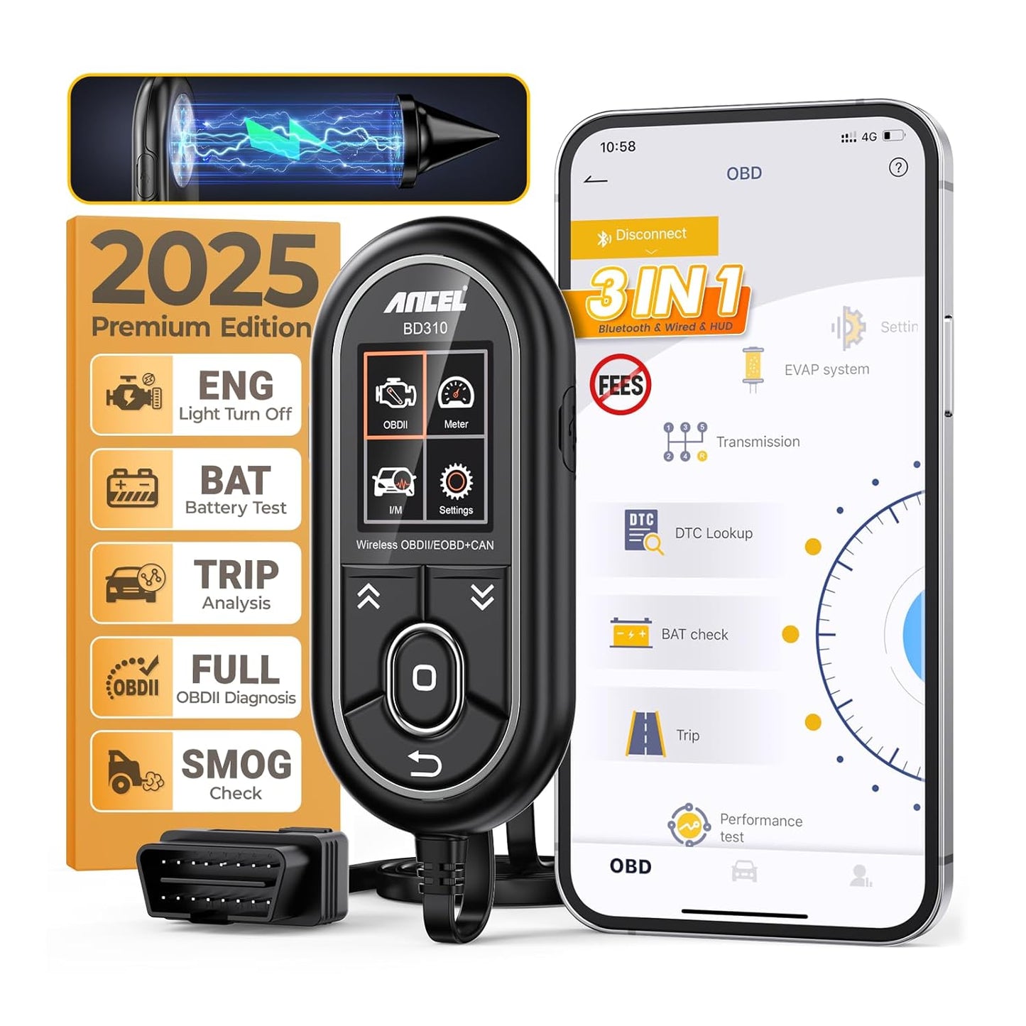 Ancel BD310 Bluetooth & Handheld OBD2 Scanner – Real-Time Performance Monitor & Code Reader