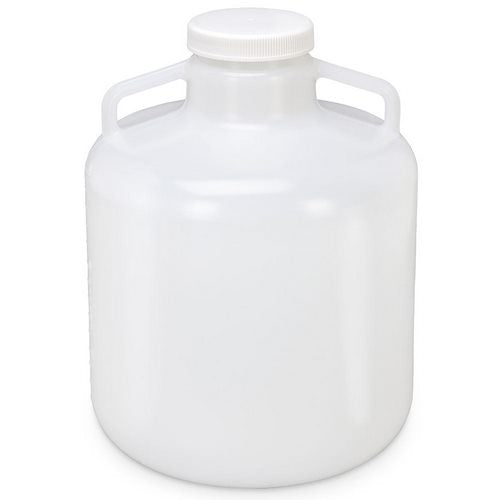 Globe Scientific 7210015 Carboy Round with Handles Wide Mouth PP White PP Screwcap 15 Liter Molded Graduations Autoclavable