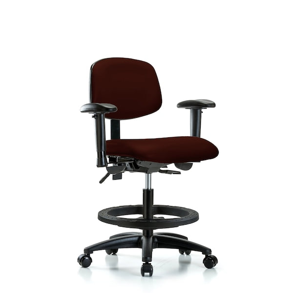 Blue Ridge Ergonomics VMBCH-RG-T1-A1-BF-RC-8569 Rutledge Vinyl Chair - Medium Bench Height with Seat Tilt, Adjustable Arms, Black Foot Ring, & Casters in Burgundy Trailblazer™ Vinyl