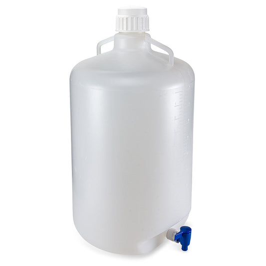 Globe Scientific 7220050 Carboy Round with Spigot and Handles PP White PP Screwcap 50 Liter Molded Graduations Autoclavable