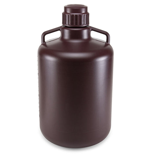 Globe Scientific 7240010AM Carboy Round with Handles Amber HDPE Amber PP Screwcap 10 Liter Molded Graduations Autoclavable
